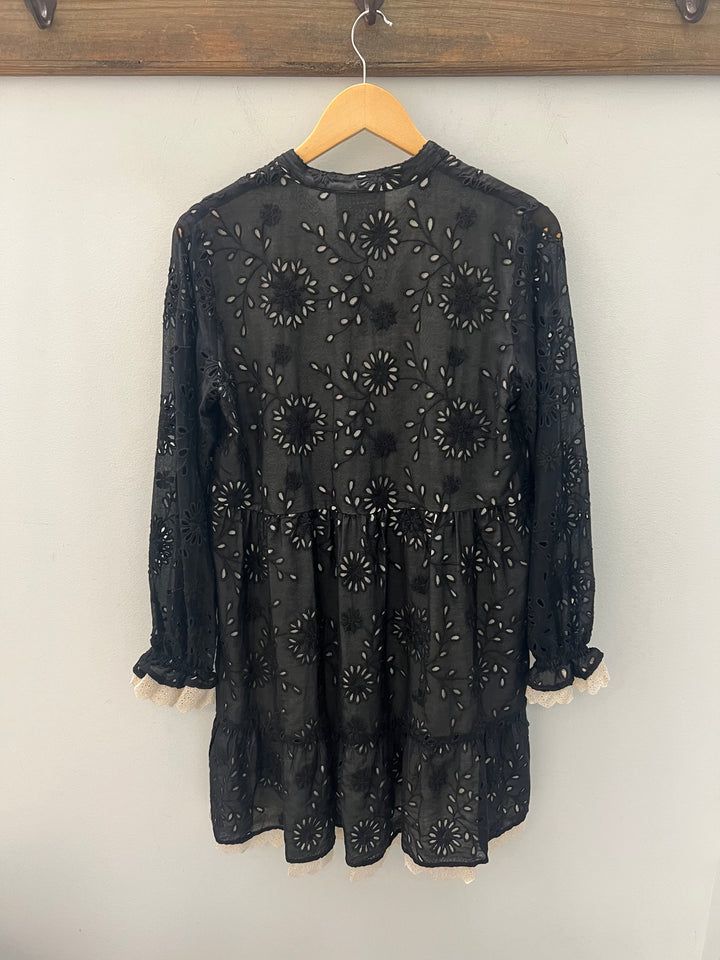 Johnny Was Skygazer Silk Mini Dress, elegant women's clothing with a flowy silhouette and intricate floral patterns.
