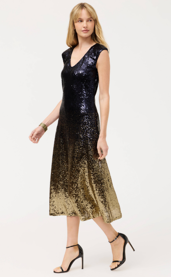 Johnny Was Selya Sequin Midi Dress featuring a fitted silhouette, shimmering sequins, and elegant design for special occasions.