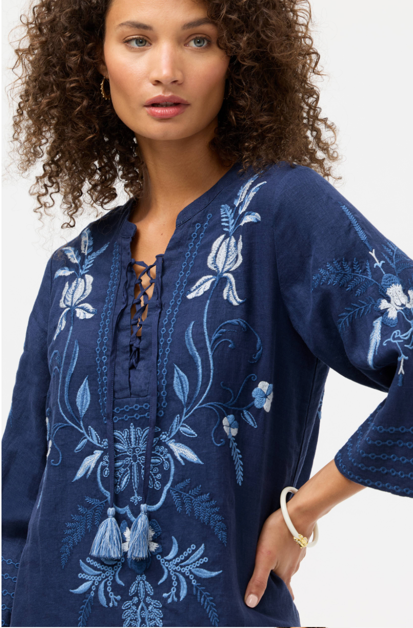 Johnny Was tie-front kimono dress featuring flowy fabric, wide sleeves, and a relaxed fit ideal for casual and summer wear.