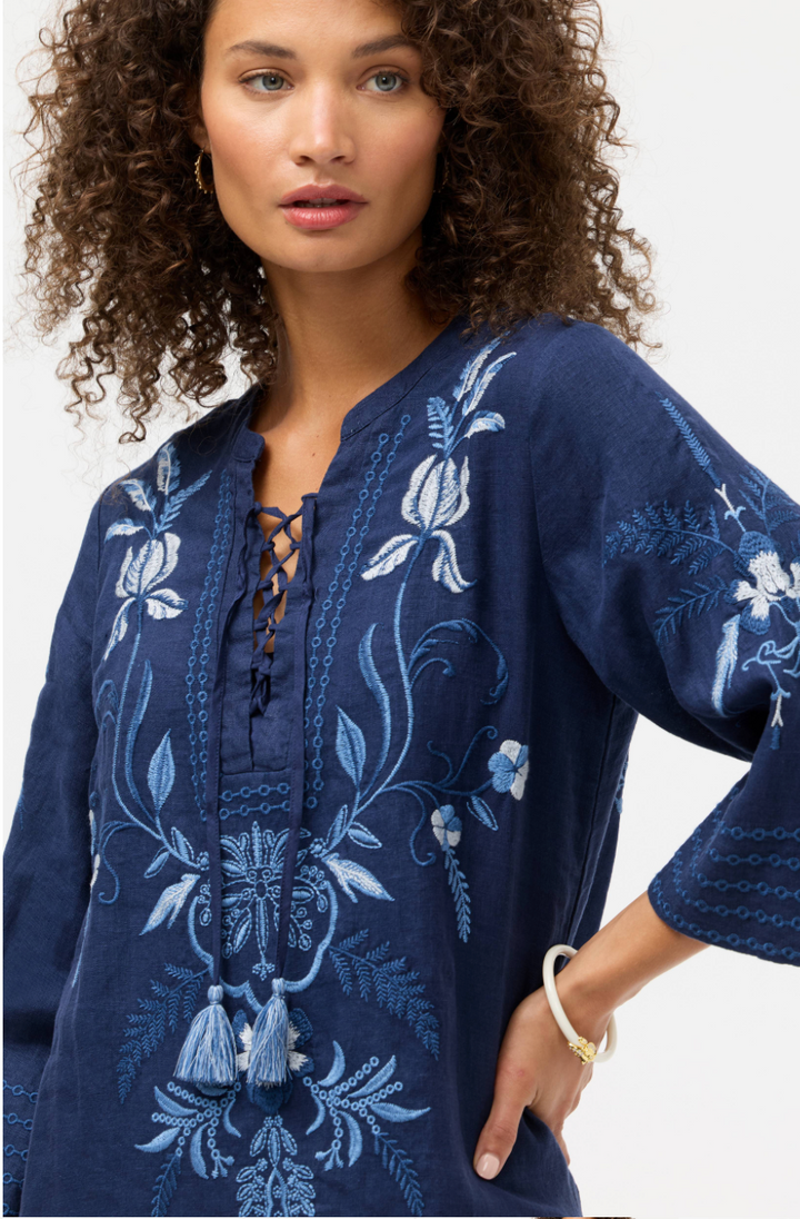 Johnny Was tie-front kimono dress featuring flowy fabric, wide sleeves, and a relaxed fit ideal for casual and summer wear.