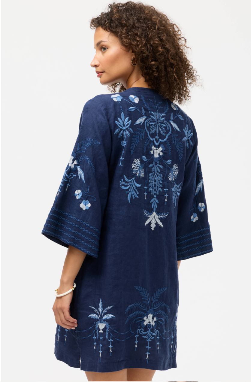 Johnny Was tie-front kimono dress featuring flowing fabric, floral pattern, and relaxed fit perfect for casual or semi-formal wear.