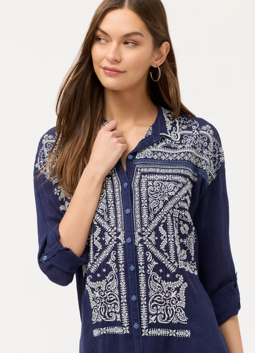 Slim Audrey collar shirt by Johnny Was, featuring a tailored homewear design with a crisp collar and stylish fit.