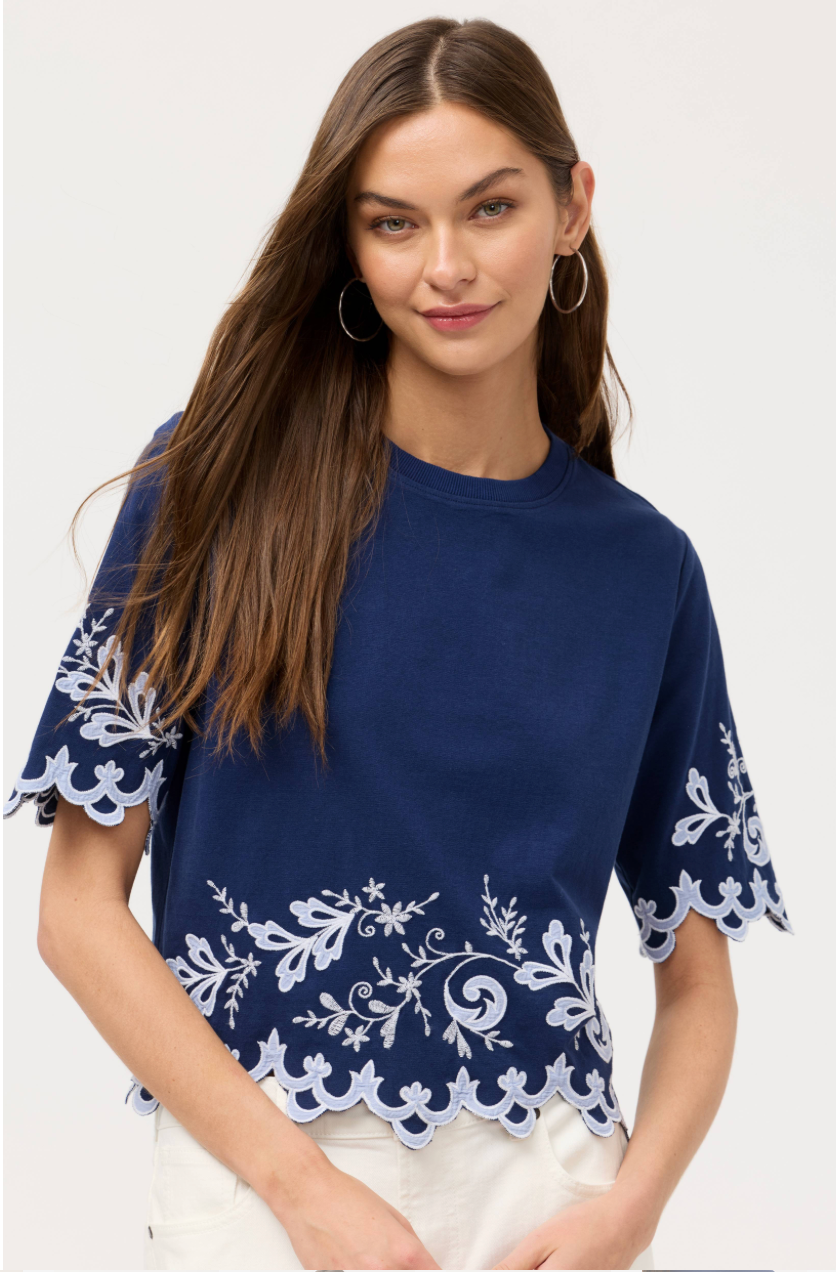 Johnny Was Addeline Elbow Sleeve T-Shirt, stylish casual tops with elbow-length sleeves and soft fabric, shown in a screenshot.