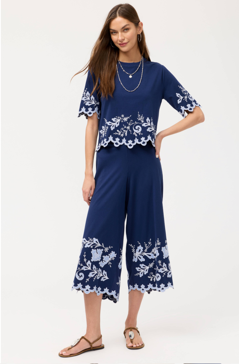 Johnny Was Addeline Elbow Sleeve T-Shirt, stylish tops with elbow-length sleeves and a comfortable fit, shown in this product image.