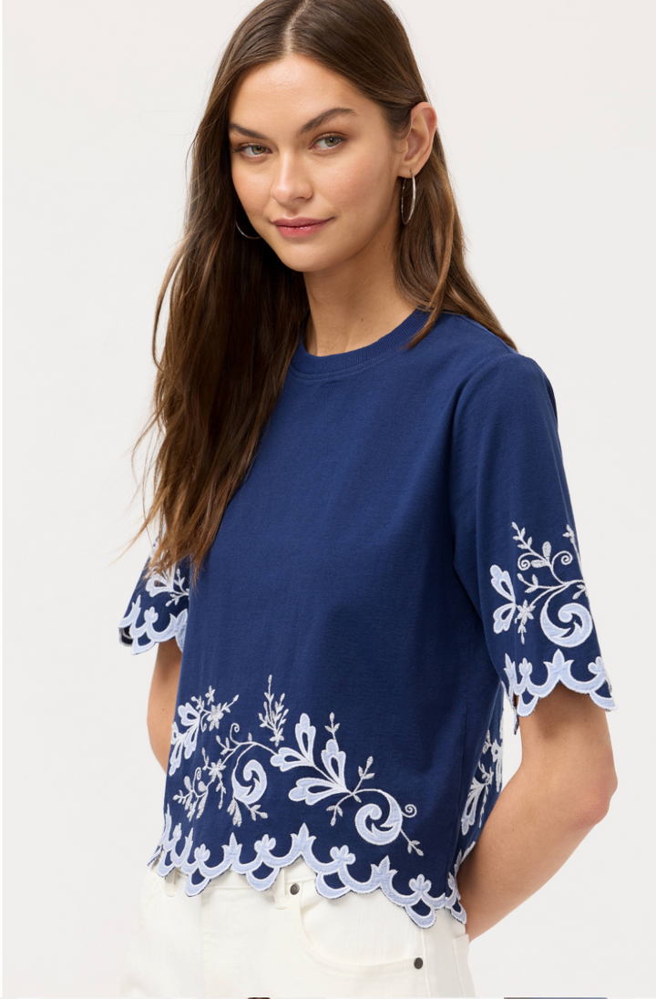Johnny Was Addeline elbow sleeve T-shirt with a relaxed fit and stylish design, featuring soft fabric and casual top style.