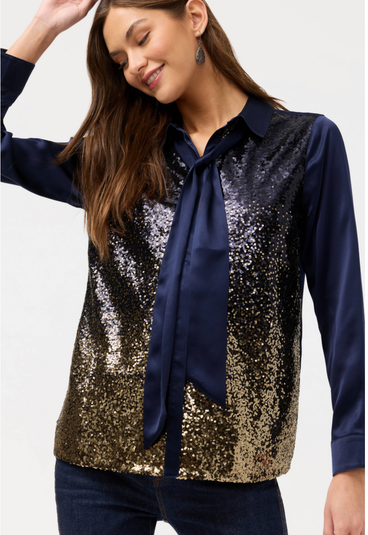 Johnny Was Seyla Sequin Shirt, stylish tops featuring shimmering sequins and a relaxed fit, perfect for elegant casual wear.