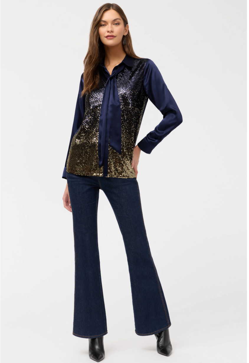 Johnny Was Seyla sequin shirt, stylish women's tops featuring shimmering sequins and a relaxed fit, shown in the product image.