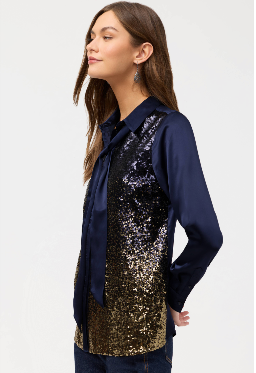Johnny Was Seyla Sequin Shirt, stylish women's sequin top with intricate detailing and a fashionable fit.