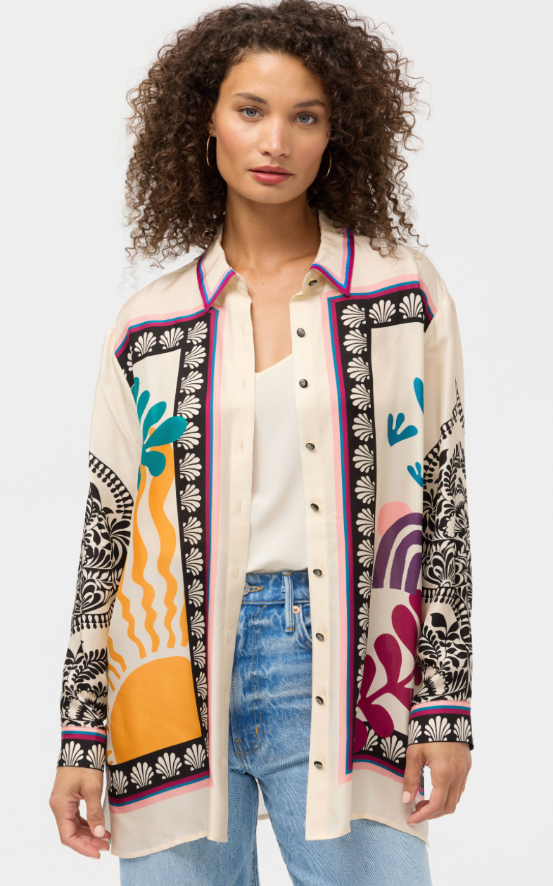 Johnny Was Lorelie button-down blouse featuring a stylish, patterned design, long sleeves, and a classic collar for versatile tops.