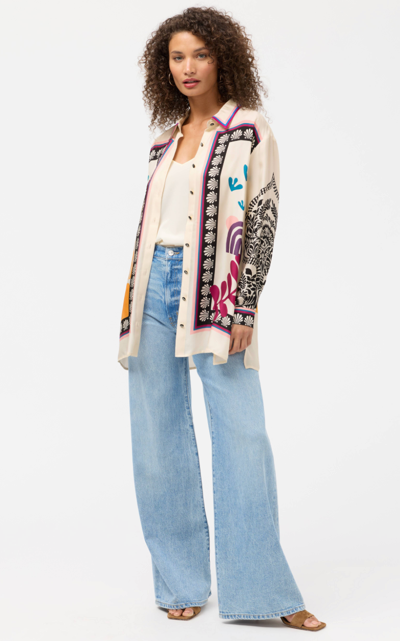 Johnny Was Lorelie button-down blouse featuring floral print, long sleeves, and a relaxed fit, perfect for casual or office wear.