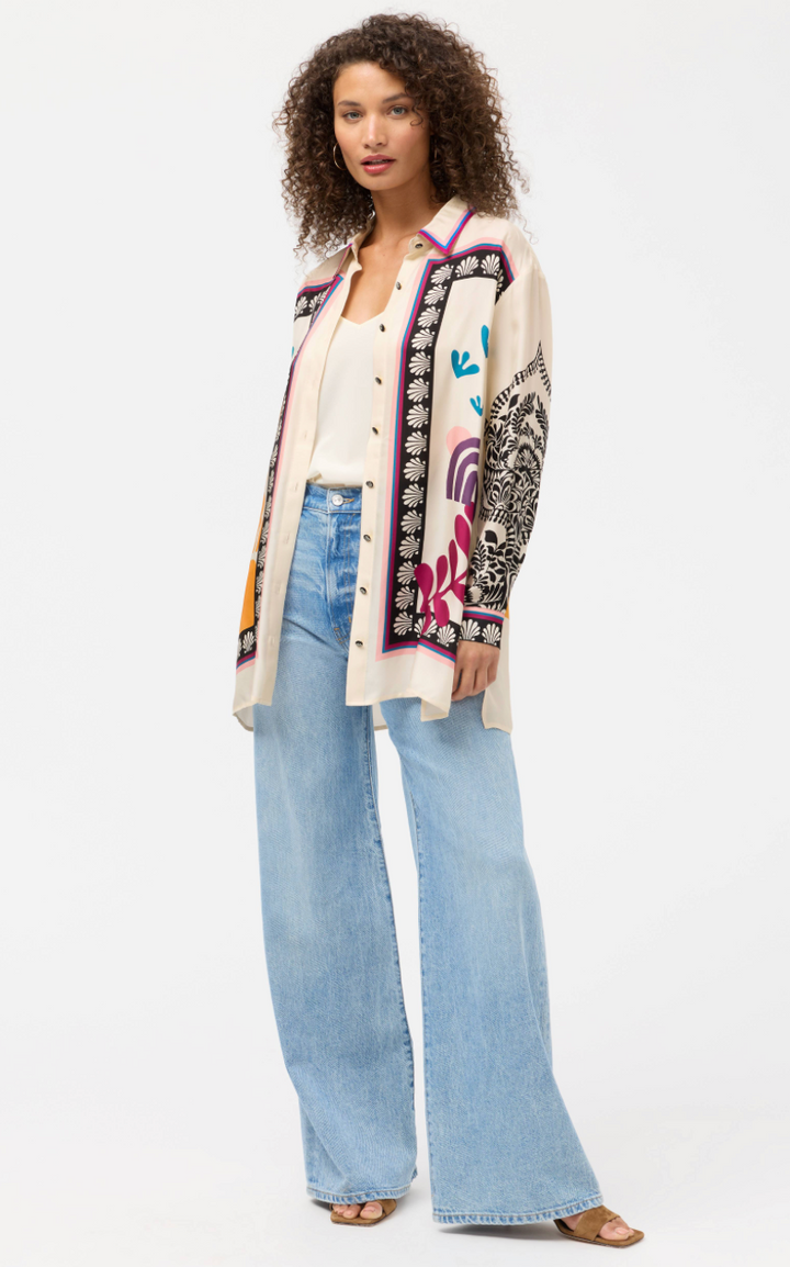 Johnny Was Lorelie button-down blouse featuring floral print, long sleeves, and a relaxed fit, perfect for casual or office wear.