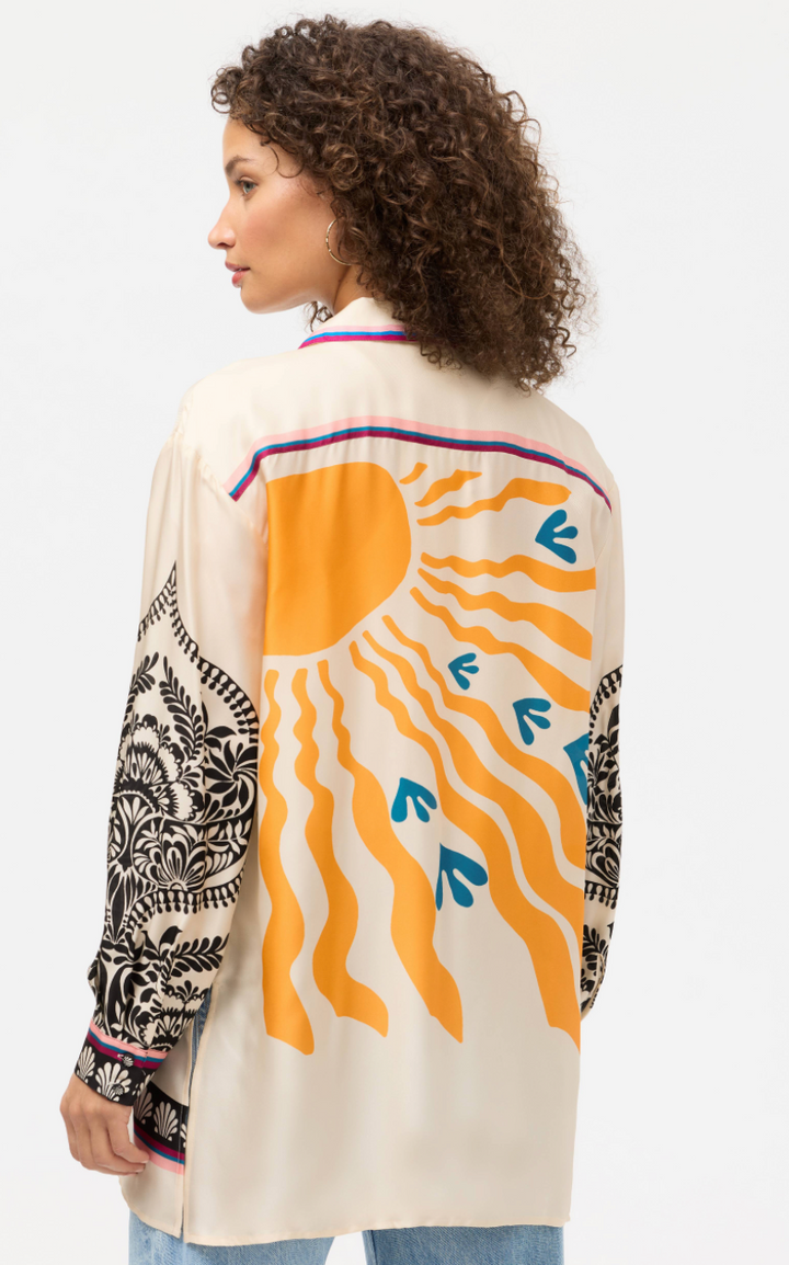Johnny Was Lorelie button-down blouse, stylish tops with floral embroidery and relaxed fit, shown in natural fabric and detailed design.
