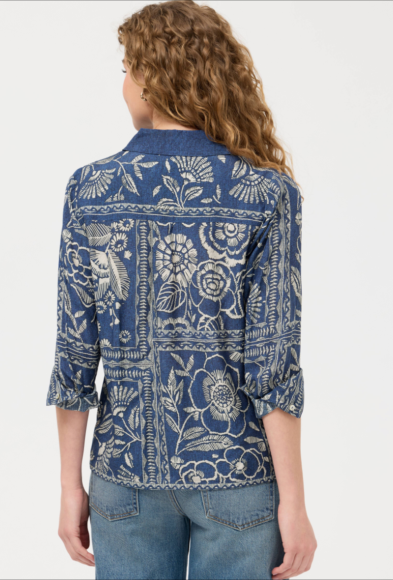 Johnny Was Vaelis button shirt, stylish tops with a patterned design, featuring a classic collar and button-front closure.