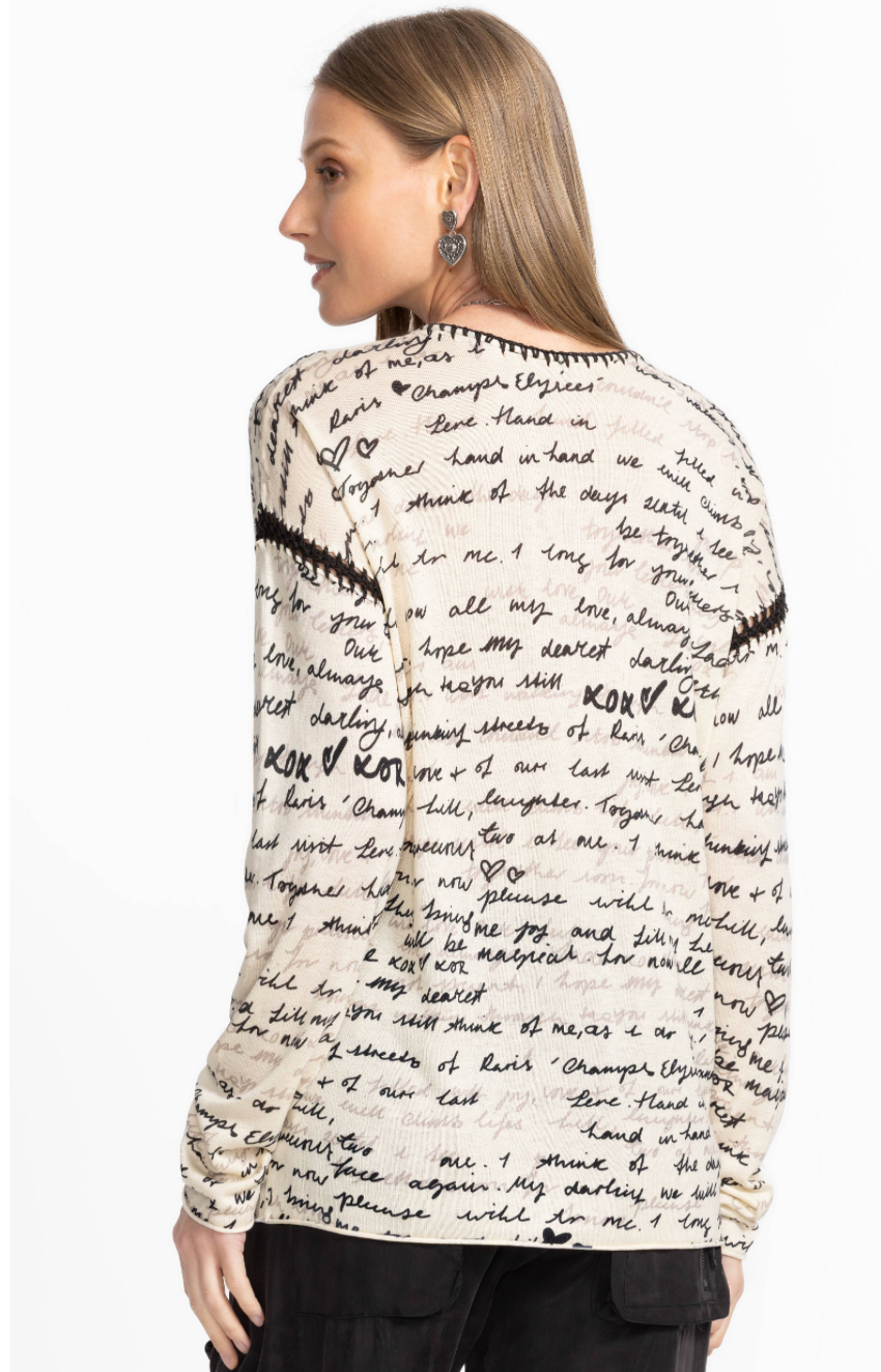 Johnny Was whipstitch V-neck pullover, a stylish women's tops with intricate stitching and a relaxed fit, perfect for casual wear.