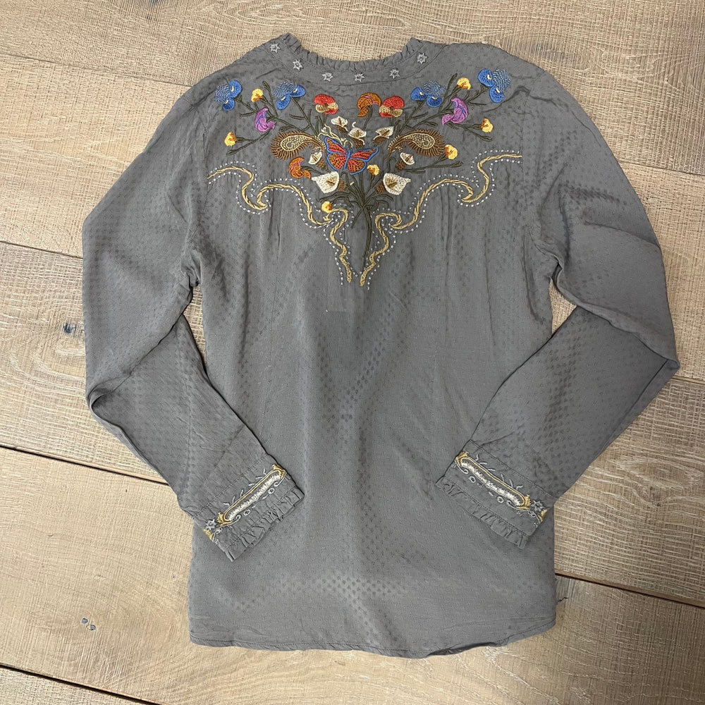 Johnny Was Ruffle Durago blouse featuring delicate ruffle details and lightweight fabric, perfect for stylish tops.