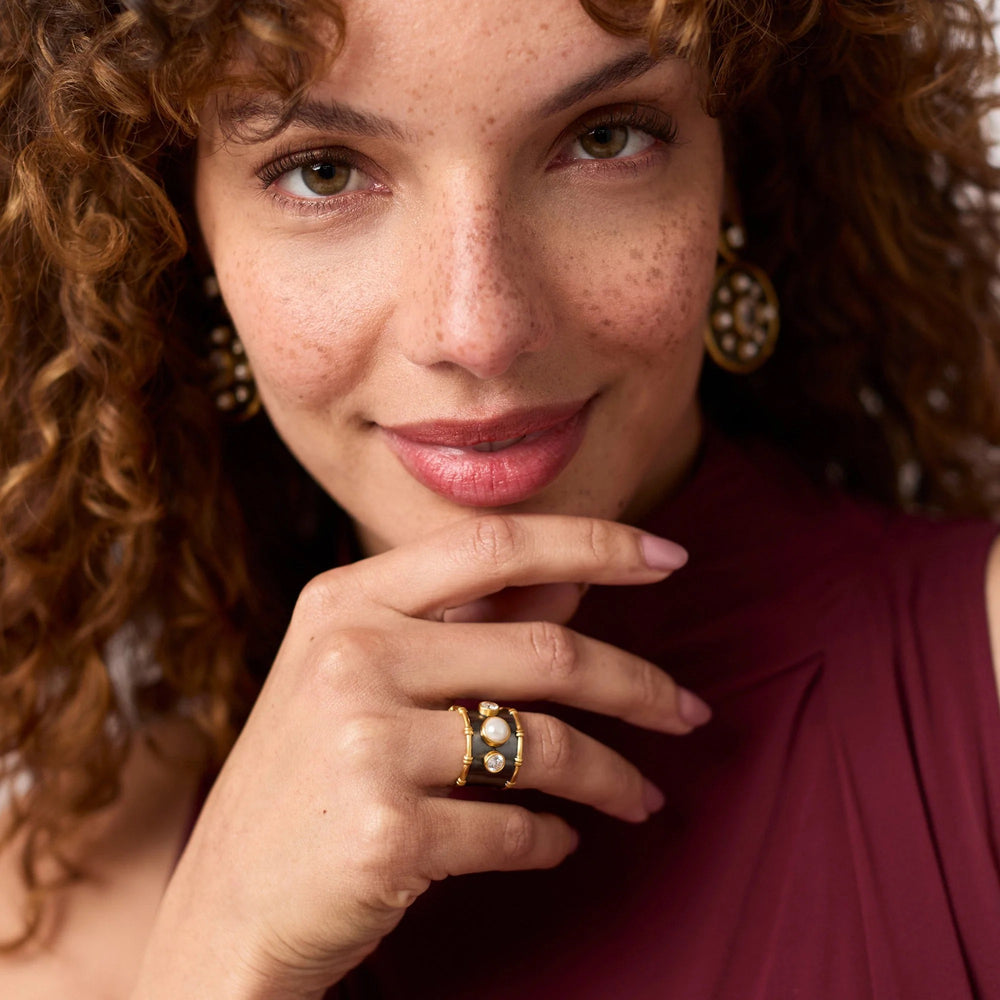 Julie Vos Tribeca ring, elegant gold accessory with intricate design, displayed on a white background.