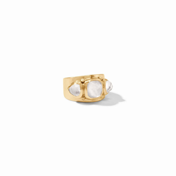Julie Vos Aquitaine statement ring with iridescent clear crystal, elegant accessory with intricate design details.