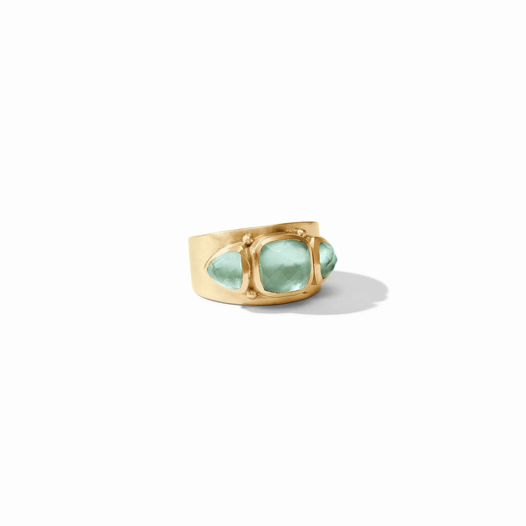 Julie Vos Aquitaine statement ring with intricate gold design and gemstone accents, showcasing a bold and elegant accessory.