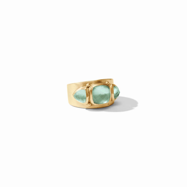 Julie Vos Aquitaine statement ring with intricate gold design and gemstone accents, showcasing a bold and elegant accessory.