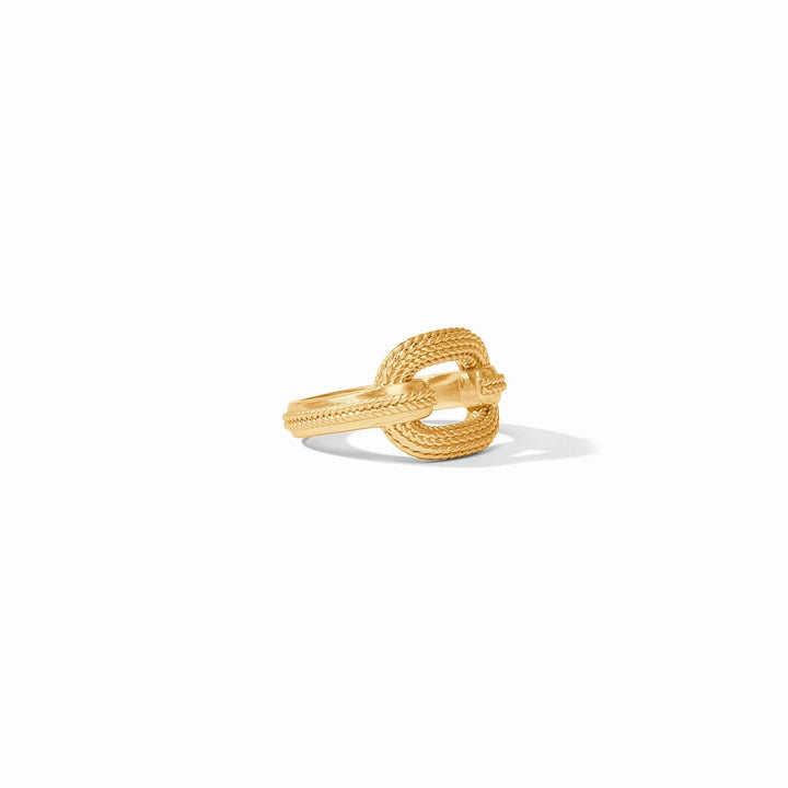 Julie Vos Cheval Ring, elegant gold-toned accessories jewelry with a detailed horse design on a white background.