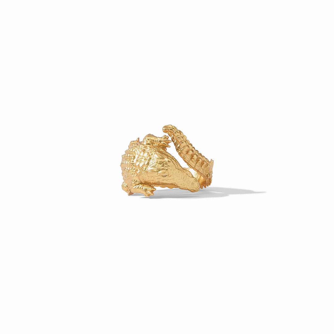 Julie Vos alligator-shaped ring, a stylish accessories piece featuring a detailed alligator design in gold tone.