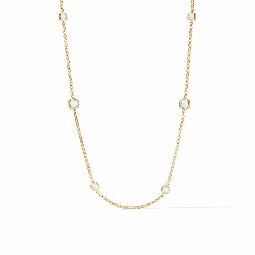 Julie Vos Aquitaine Station Necklace with crystal accents, elegant jewelry accessory featuring a long, layered design.