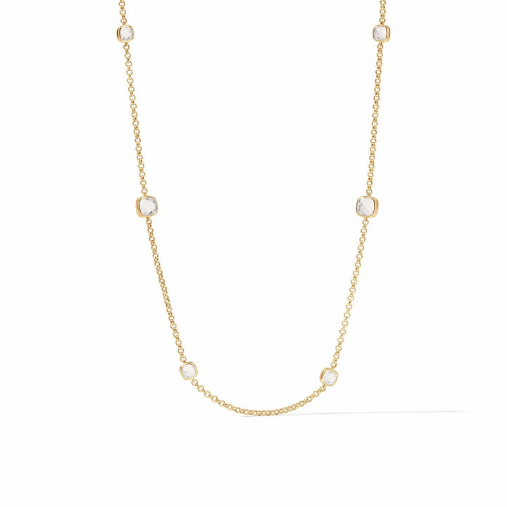 Julie Vos Aquitaine Station Necklace with crystal accents, elegant jewelry accessory featuring a long, layered design.