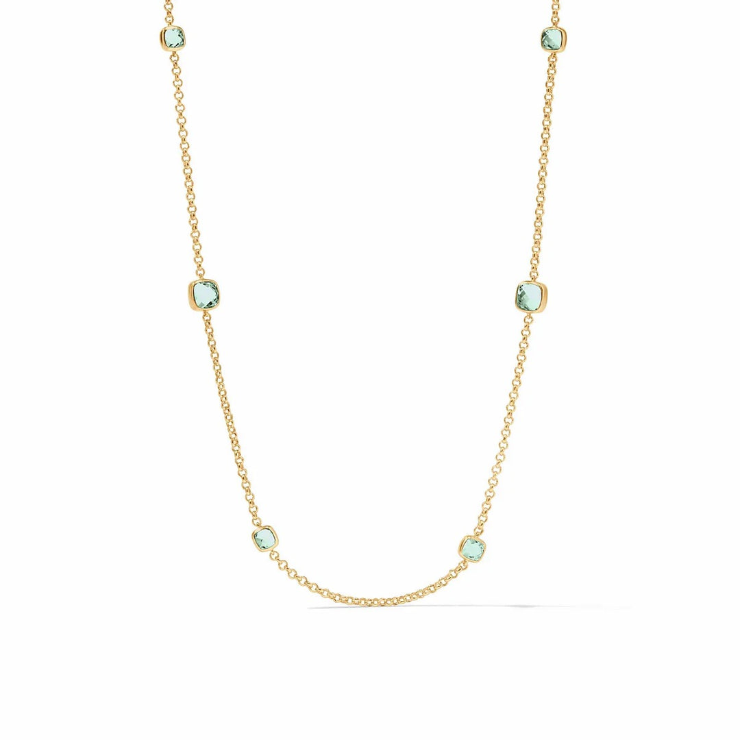 Julie Vos Aquitaine Station Necklace featuring aquamarine stones and delicate chain, a stylish jewelry accessory.