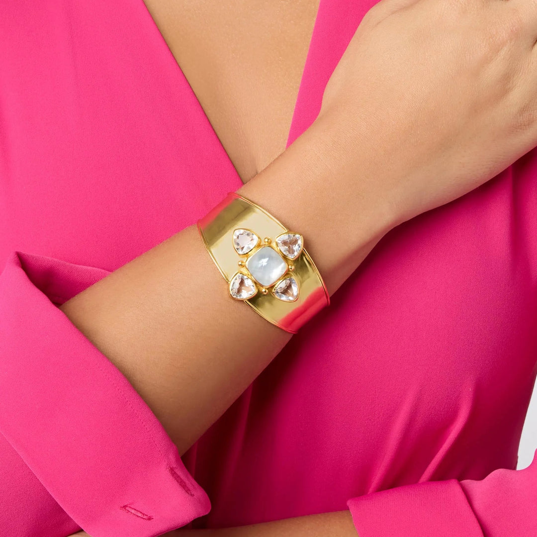 Julie Vos Aquitaine Cuff bracelet with gold accents and intricate design, styled as a fashionable accessories piece.
