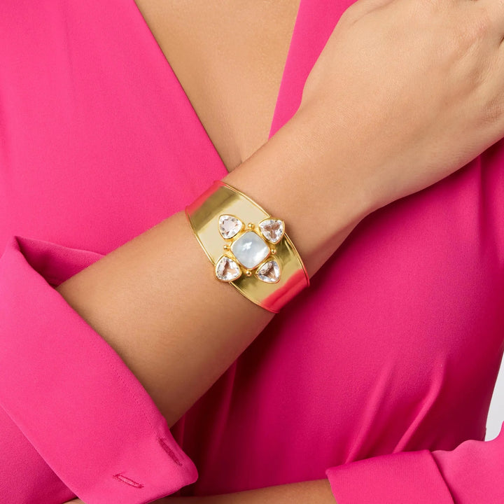 Julie Vos Aquitaine Cuff bracelet with gold accents and intricate design, styled as a fashionable accessories piece.