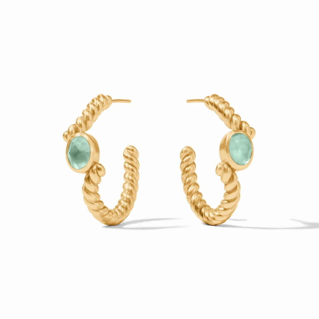 Julie Vos Nassau Stone Hoop earrings showing gold-tone hoops with beige Nassau stones for stylish accessories