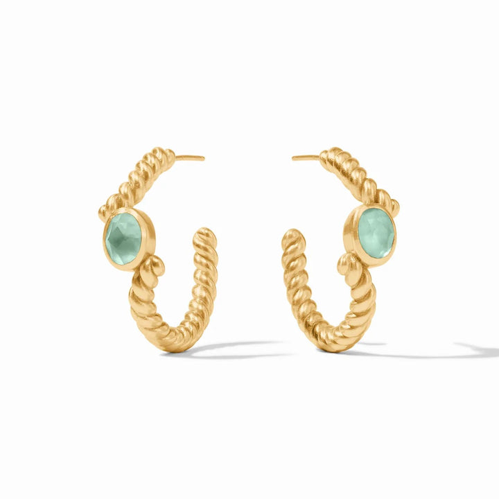 Julie Vos Nassau Stone Hoop earrings showing gold-tone hoops with beige Nassau stones for stylish accessories