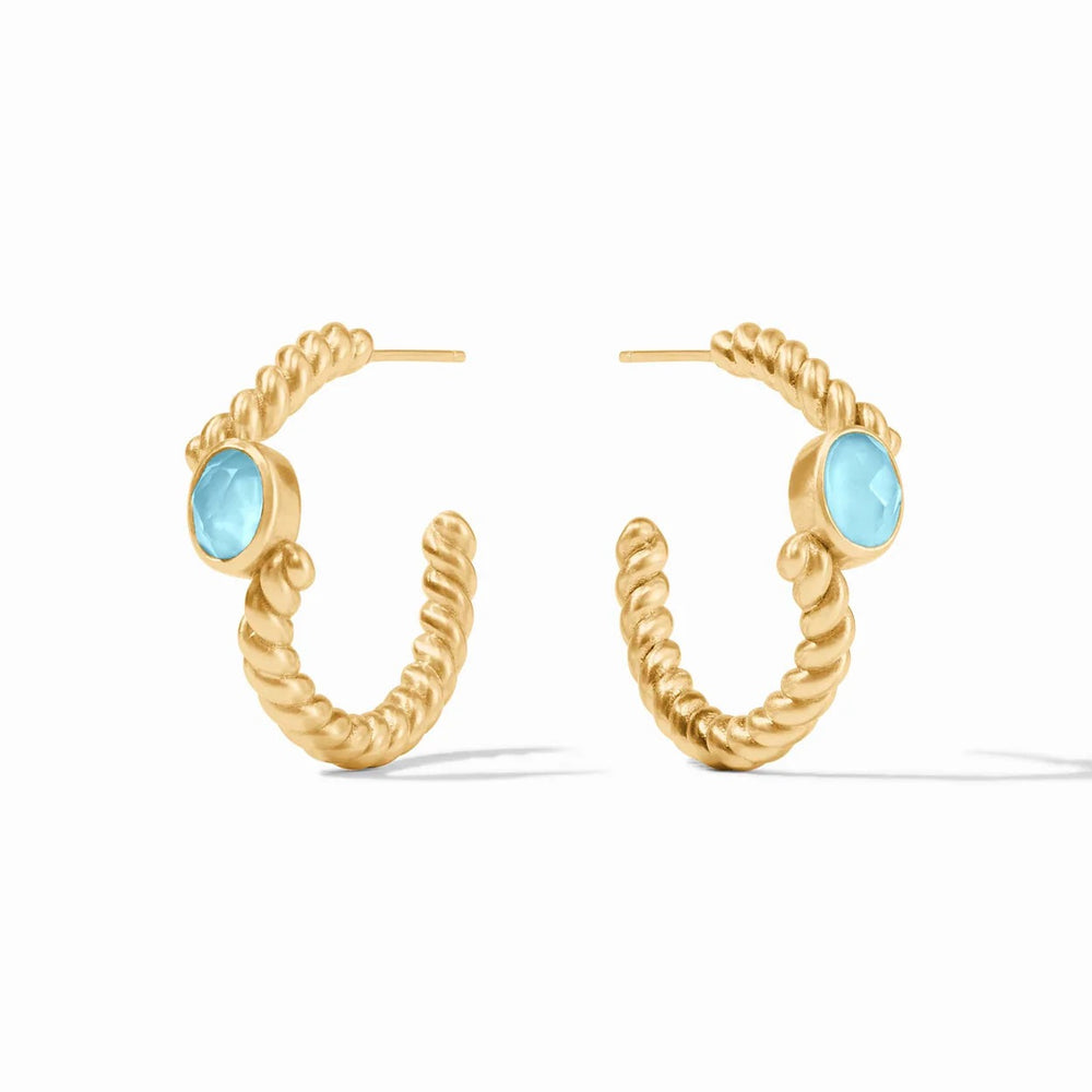 Julie Vos Nassau Stone Hoop earrings, gold-tone accessories with smooth, rounded stone details, stylish and elegant jewelry.