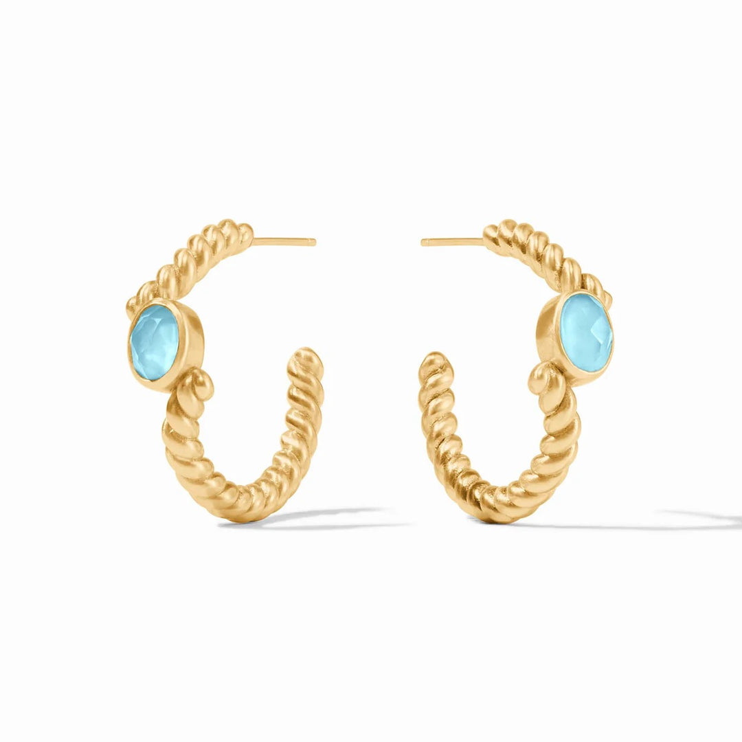 Julie Vos Nassau Stone Hoop earrings, gold-tone accessories with smooth, rounded stone details, stylish and elegant jewelry.