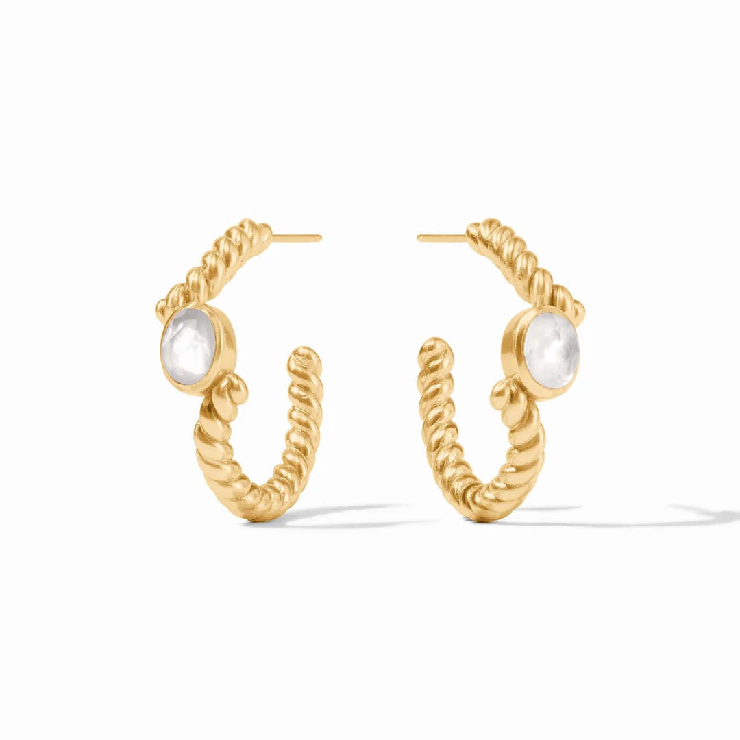 Julie Vos Nassau Stone Hoop earrings, gold-tone accessories featuring bold, round Nassau stones on stylish hoops.