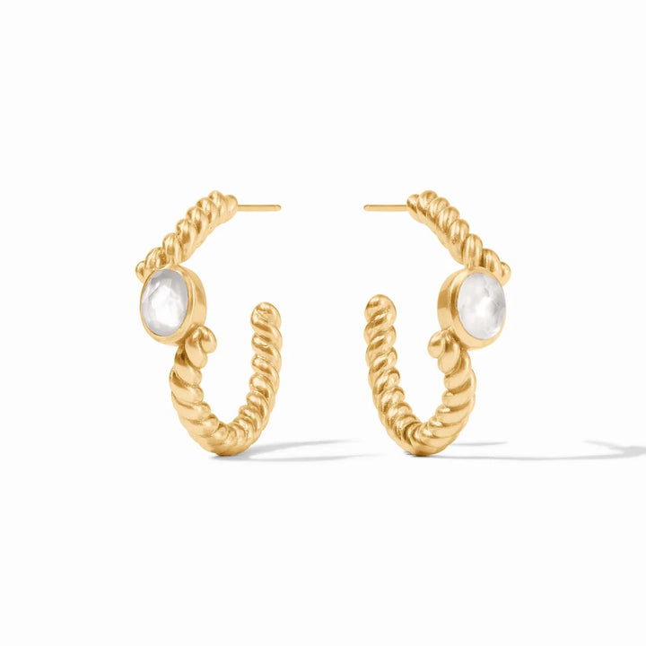 Julie Vos Nassau Stone Hoop earrings, gold-tone accessories featuring bold, round Nassau stones on stylish hoops.