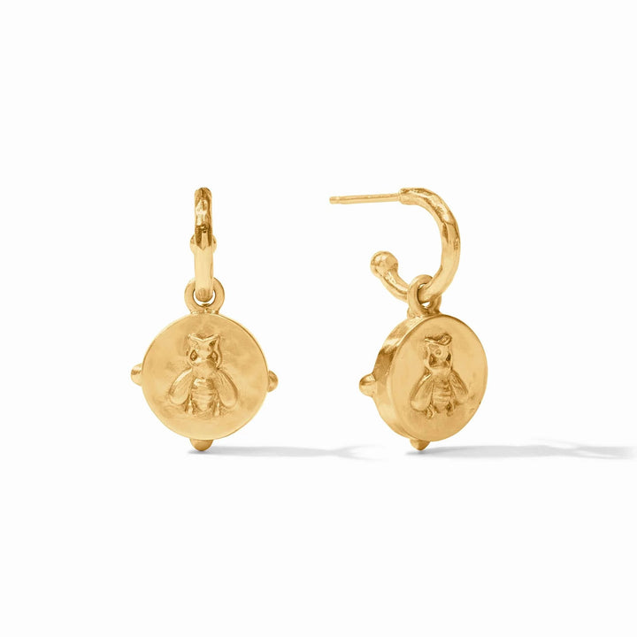 Julie Vos Honeybee Hoop and Charm Earring featuring gold-toned hoops with a honeybee charm, elegant jewelry accessory.