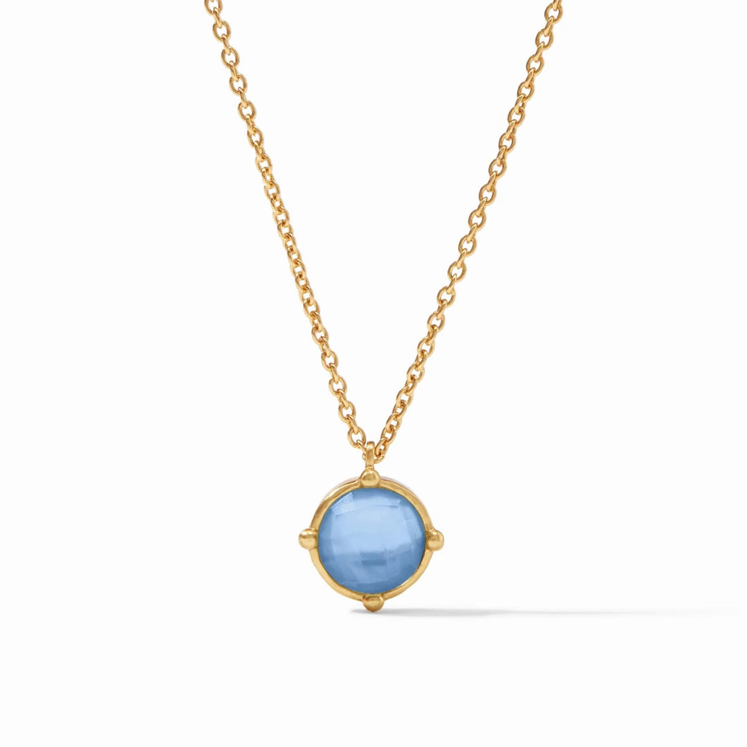 Julie Vos Honeybee Solitaire Necklace with a delicate gold chain and a central honeybee pendant, elegant jewelry accessory.