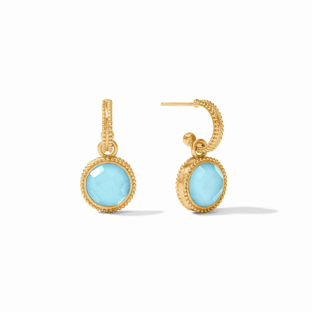 Julie Vos Fleur-de-lis hoop and charm earring featuring intricate gold design and elegant fleur-de-lis detailing.