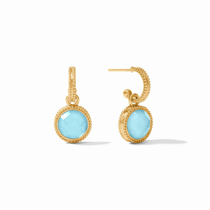 Julie Vos Fleur-de-lis hoop and charm earring featuring intricate gold design and elegant fleur-de-lis detailing.