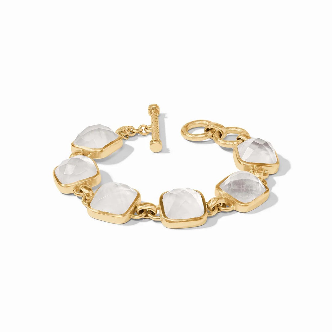 Julie Vos Catalina stone bracelet featuring elegant accessories with colorful stones and delicate metal detailing.