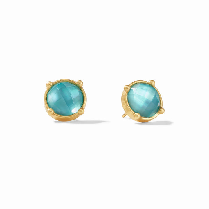 Julie Vos Honey Stud Earring, gold-toned jewelry accessory with a honeycomb design, close-up view of the stud earring.