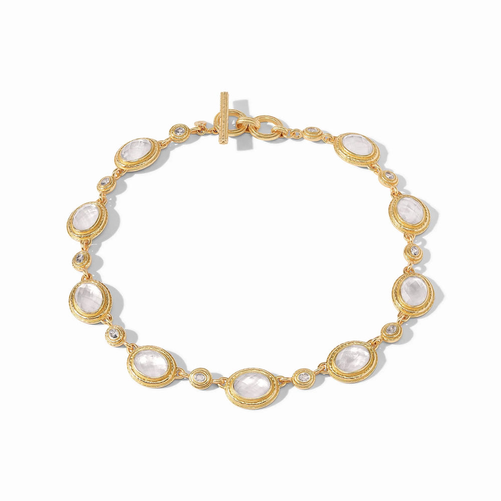 Julie Vos Tudor stone necklace with iridescent clear crystals, stylish accessories perfect for elegant outfits.