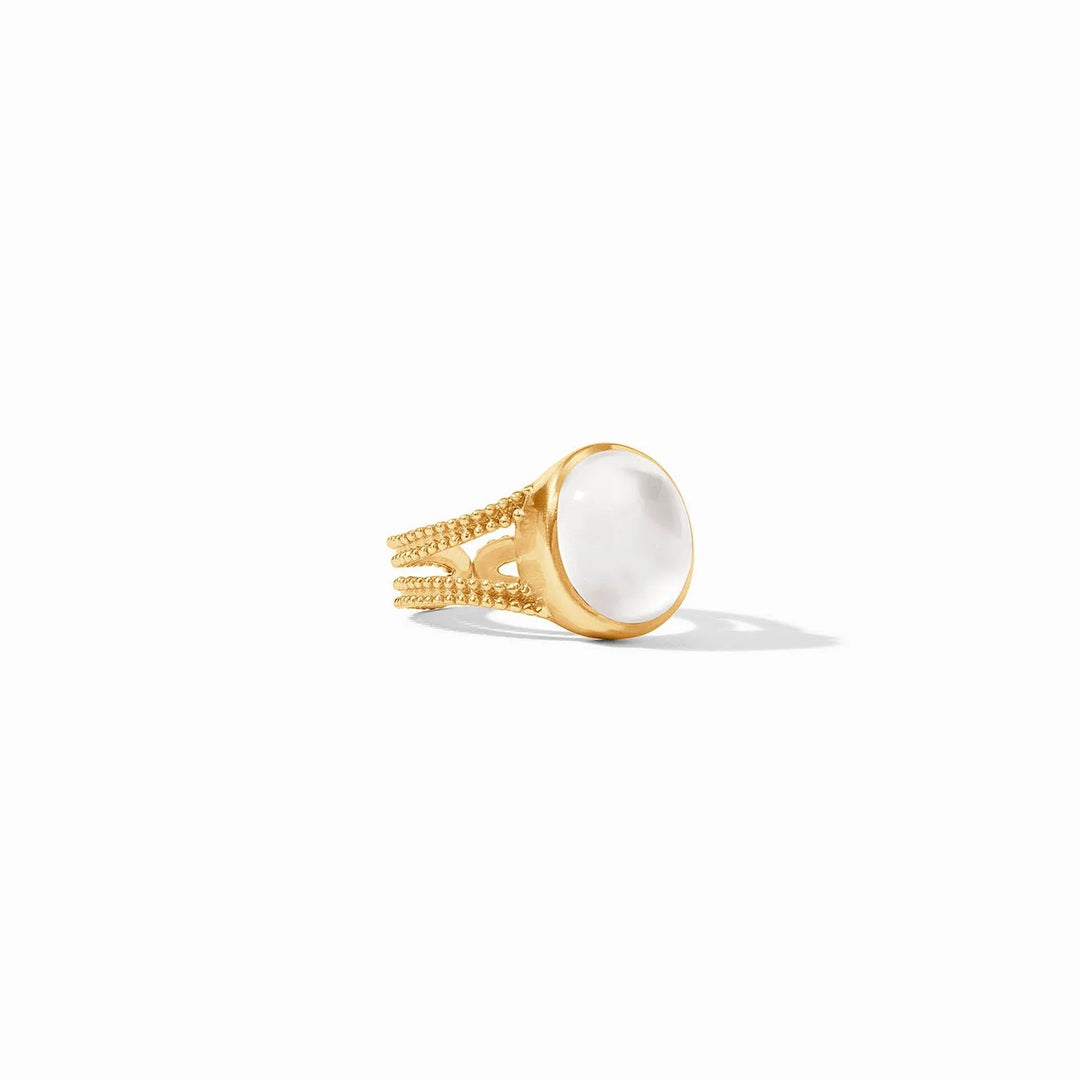 Julie Vos cabochon ring featuring a smooth, polished gemstone set in an elegant metallic band, designed as stylish accessories.
