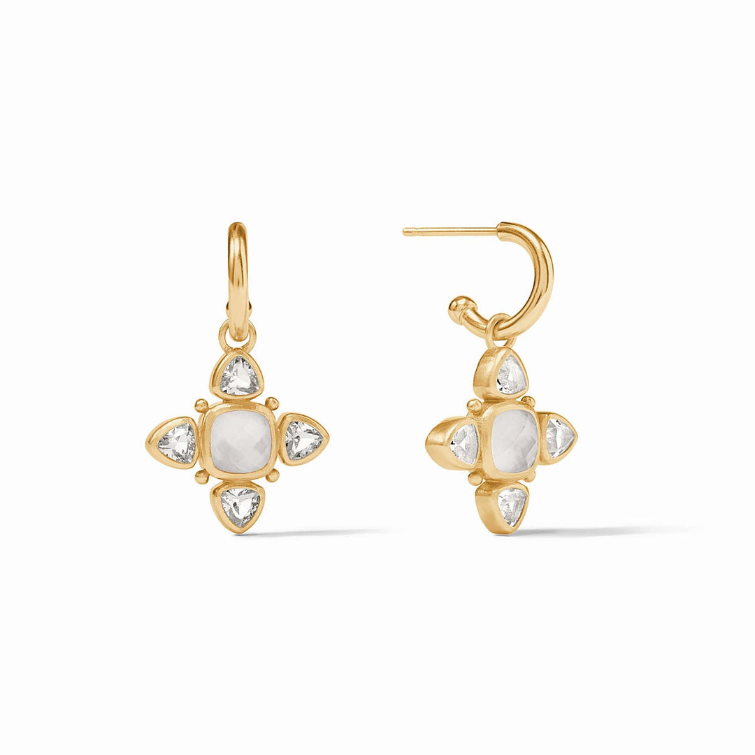 Julie Vos Aquitaine Hoop and Charm Earrings with iridescent clear crystals, elegant jewelry accessory with hoop and charm design.