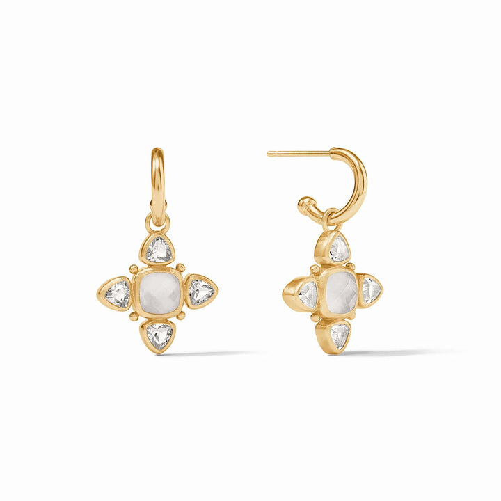 Julie Vos Aquitaine Hoop and Charm Earrings with iridescent clear crystals, elegant jewelry accessory with hoop and charm design.