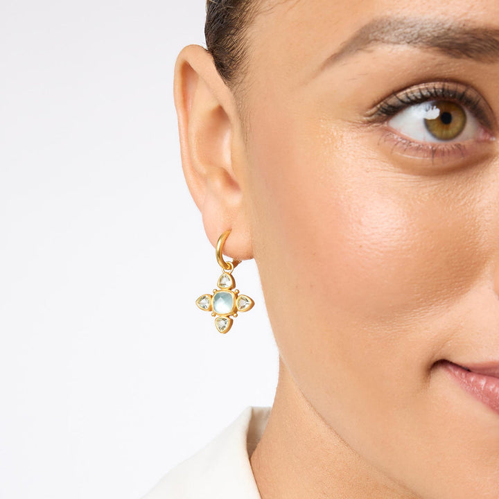 Julie Vos Aquitaine hoop and charm earrings featuring iridescent clear crystals, elegant jewelry accessories with a stylish design.