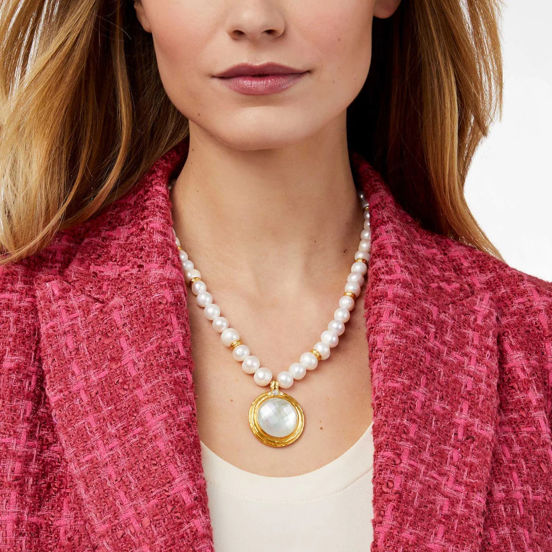 Julie Vos Astor Statement Necklace featuring elegant gold-tone design with intricate details and bold style.