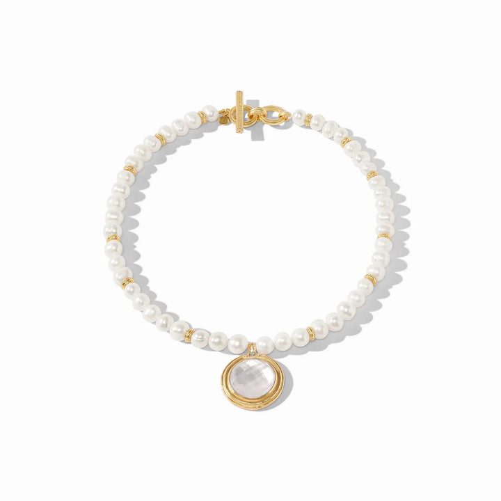 Julie Vos Astor Statement Necklace with intricate gold-toned design and elegant embellishments, perfect for accessorizing.
