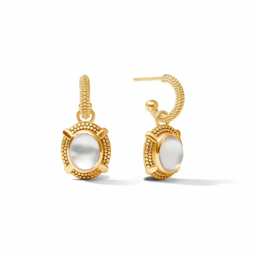 Julie Vos cabochon hoop and charm earring, elegant accessories featuring colorful cabochon stones and gold-tone hoops.